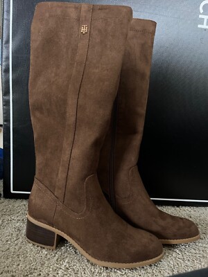 Tommy Hilfiger Faux Suede Brown Knee High Riding Boots Women's Sz 6.5 / 7 / 7.5