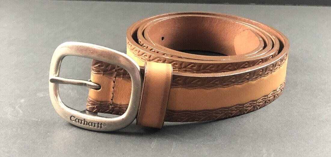 小物 Carhartt Tanned Leather Belt XL Carhartt Belt Unisex Brown & Tan Nickle Buckle Nubuck