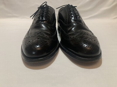Florsheim Imperial Mens Shoes 10.5 D Black Leather Wingtip Oxford Italy Vtg Florsheim Imperial Black Leather Longwing Wing Tip Dress  main image 4