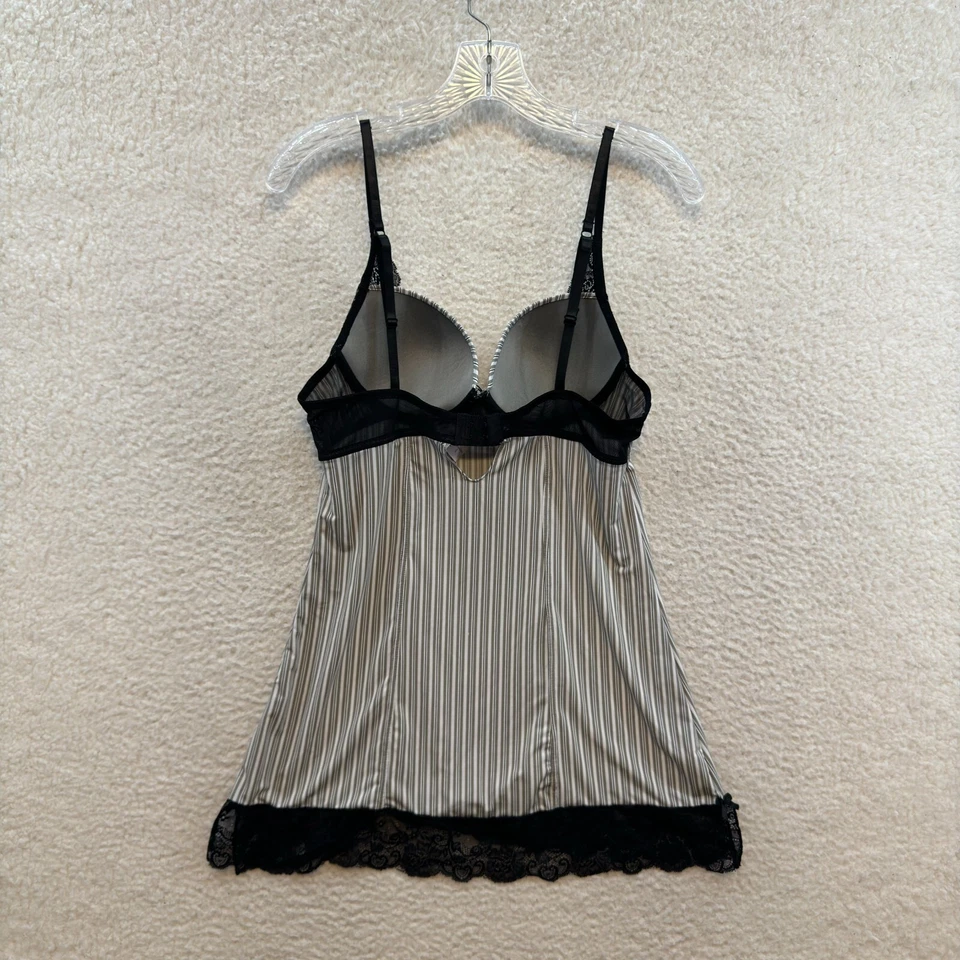 Vestido Sophie B Slip Grande Blanco Negro Rayas Ahuecado Acolchado Chemise Lencería Foto 2 de 4