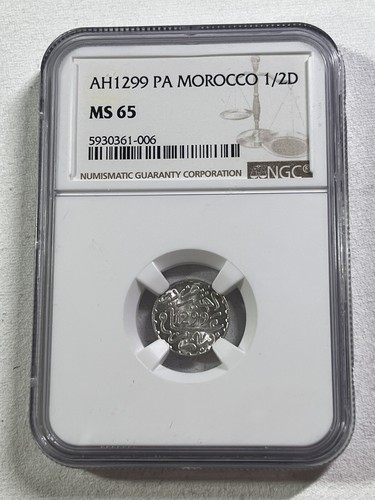 (1882) AH 1299 PA Morocco 1/2 Dirham Silver Coin Graded MS 65 by NGC - Picture 2 of 4