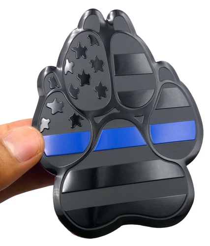 Metal American Thin Blue Flag Dog Paw Auto Fender Emblem Decal Trucks 4" x 3"