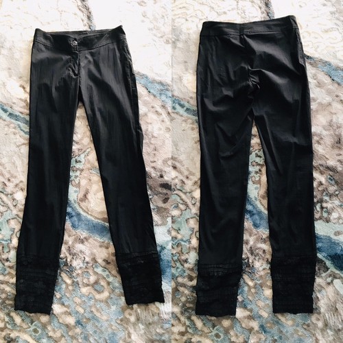 LACE Trim Black SKINNY Stretch PANTS Made in FRANCE S - Picture 2 of 3