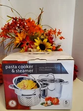 Pasta 🍝 Cooker & Steamer W/ Integrated Colander 4 Piece Set 5 Quart ~ NEW