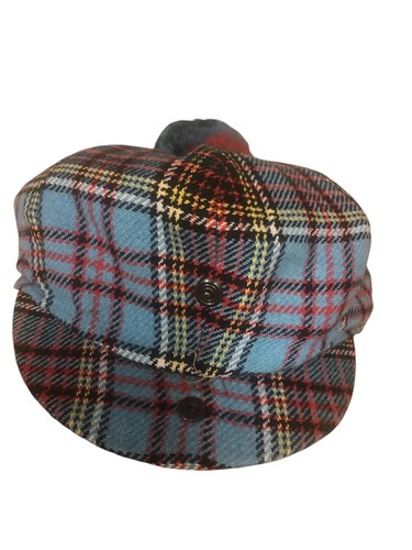 Vintage J.S. Wilson Limited Newsboy Cap Snap Close Blue Plaid Breton Hat England - Picture 2 of 4