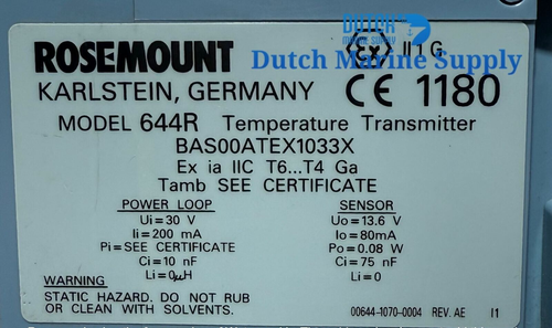ROSEMOUNT 644RAI1Q4 TEMPERATURE TRANSMITTER BAS00ATEX1033X REV 00644-1070-0004 R - Picture 6 of 6