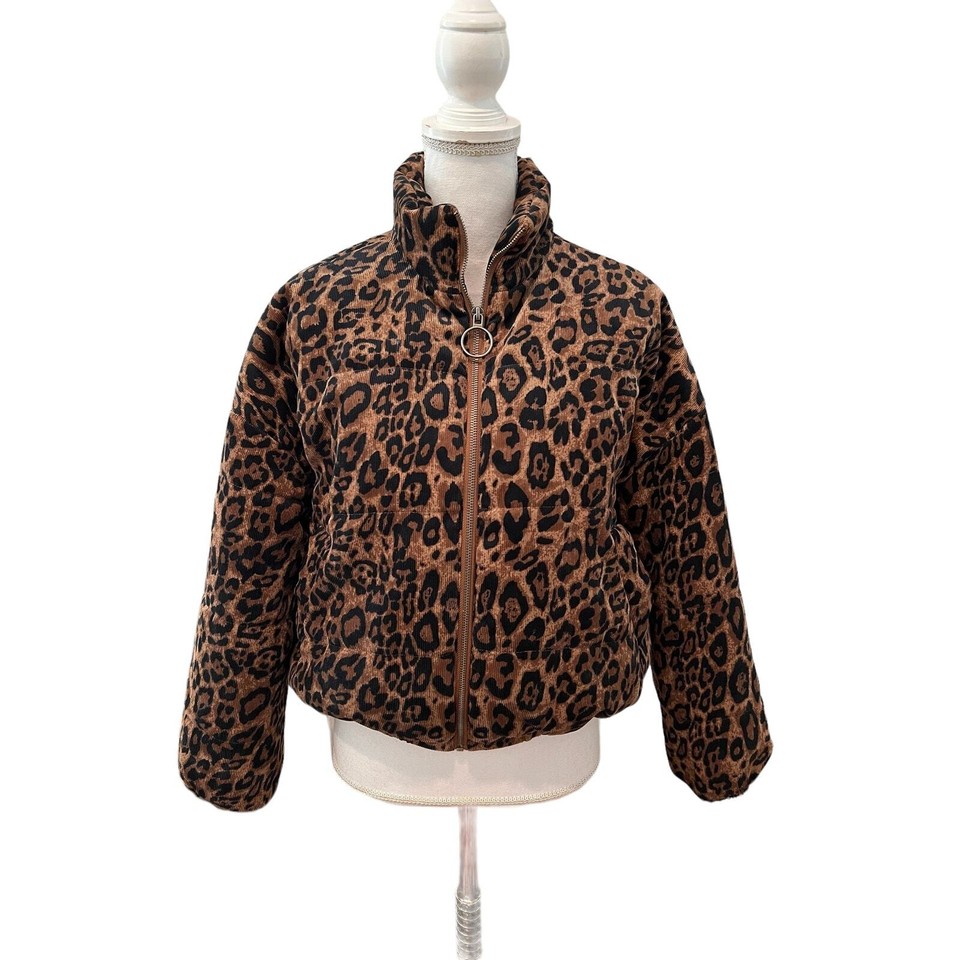 RTR Rent the Runway Animal Print Leopard Corduroy Cropped Puffer Jacket