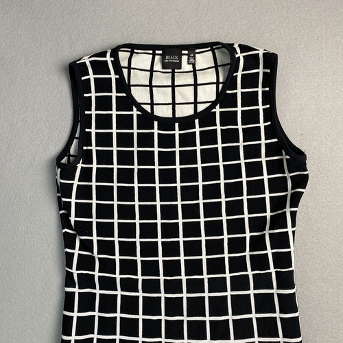 Saks Fifth Avenue Women's S Dress Black White Geometric Trellis Knit A-Line DC7 - Picture 3 of 10