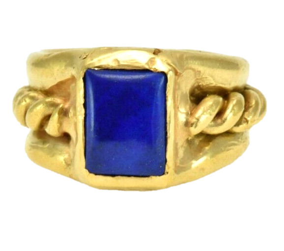 22k Solid Gold Handmade Rectangle Lapis Heavy Ring - image 1