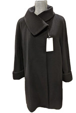 Cinzia Rocca Italy Black Cashmere Blend Short Coat With Crossover Collar 10, Nwt