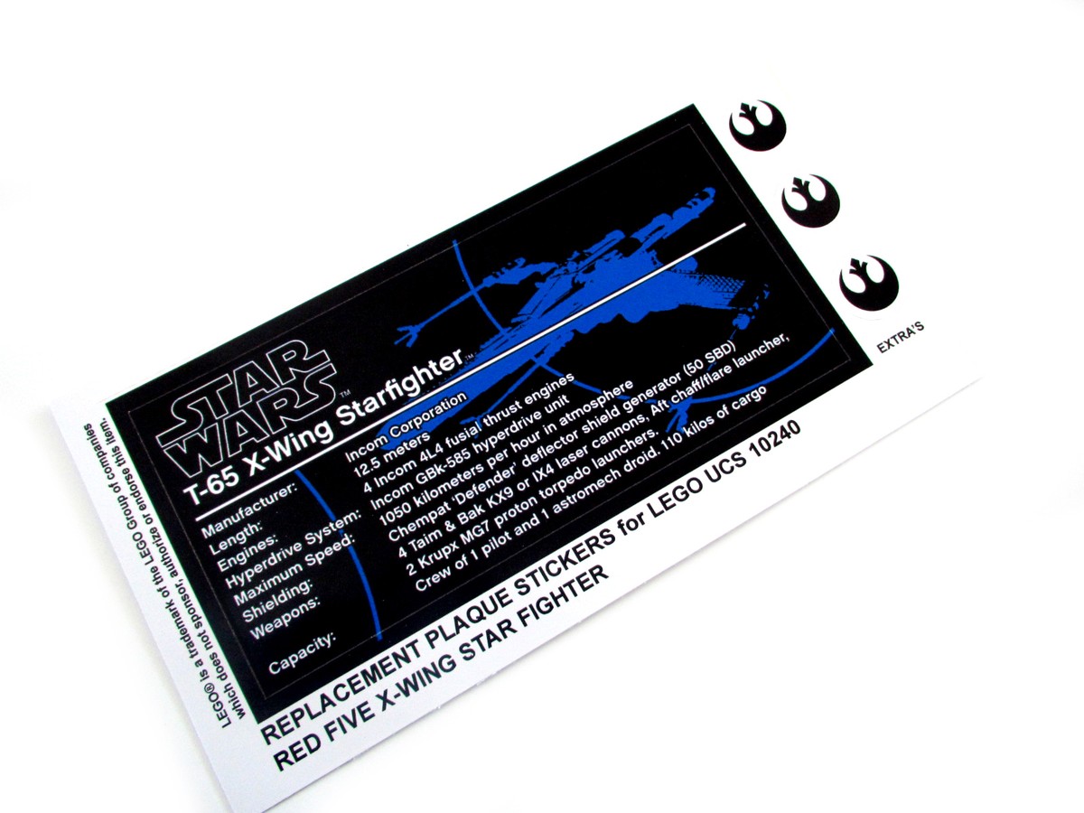 REPLACEMENT PLAQUE STICKER for STAR WARS Set 10240 9493 75102 4502