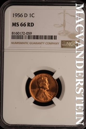 1956-D Lincoln Wheat Cent - NGC MS 66 RD - Brilliant Uncirculated  #SLE93