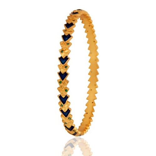 Arrow Design Green CZ Yellow Gold with Blue Enamel Bangle Gift For Grand Mother - Picture 2 of 4