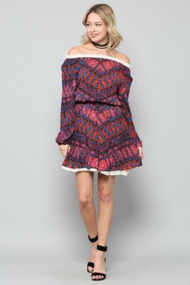 By Together Off Shoulder Cottagecore Junior Dress S M L Royal Blue Fuchsia 