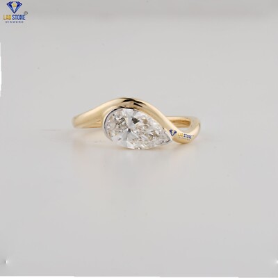 1.00 TCW Pear Cut Freeform Style Labgrown Diamond Ring 925 silver Labstone