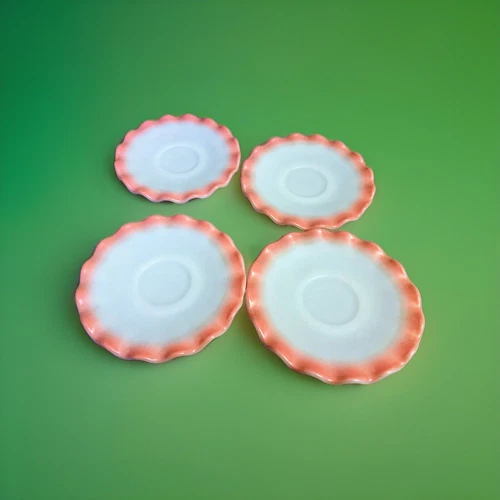 Hazel Atlas Pink Crinoline Ripple Milk Glass Saucers Set of 4