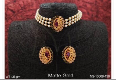 Indische Pakistanische vergoldete Zirkonia Halskette Perlen Ohrringe Chocker