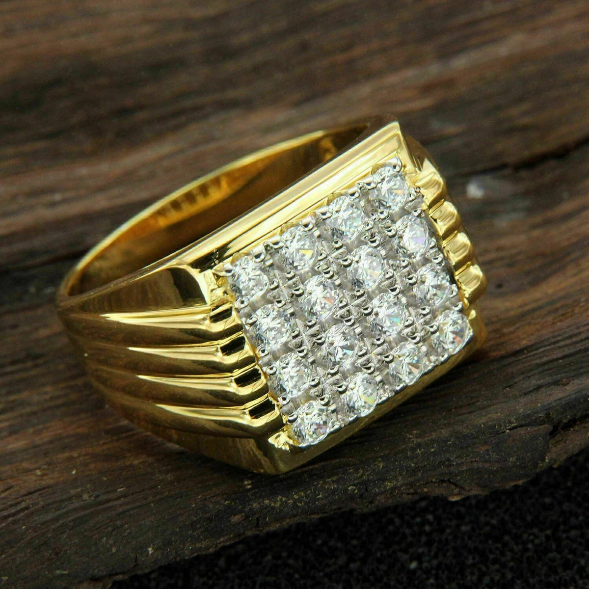 Men's Diamond Ring with Green Diamonds 14K Yellow Gold Unique Design 1.1ct  405882-G