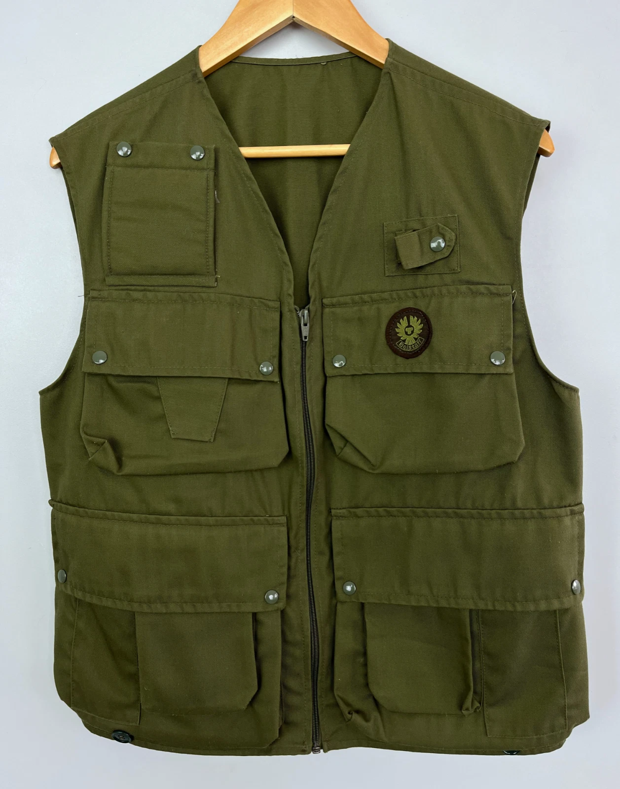Rare Vintage 70's Men's BELSTAFF Multi Pocket Cargo Vest Waistcoat Khaki Green