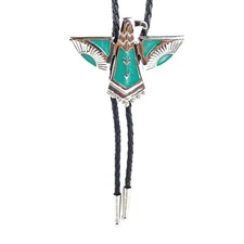 Thunderbird Eagle Bolo Tie Silver Plated Blue Enamel 36 inch Black Cord USA Made