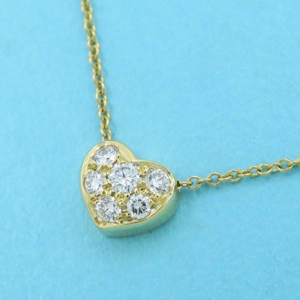 Tiffany &Co. Pave Diamond Heart Pendant K18 Yellow Gold 40.5cm 