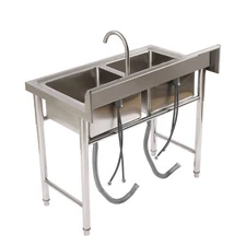 Commercial Restaurant Utility Kitchen Sink Double Compartment Stainless Steel