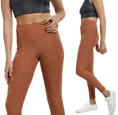 NWT Mono B Seeing Stars Hi-Rise Leggings Copper Jacquard Size XL Burnt Orange