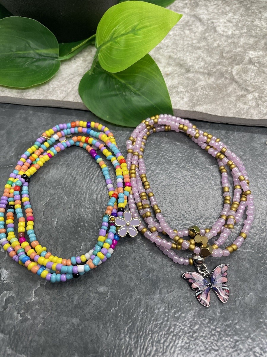 2 PC Handmade Waist Beads Necklace African Boho Bracelet 