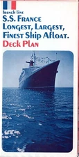 1972 S.S. FRANCE Final Deck Plan - First & Tourist Class, 9 Decks, Interior Pics