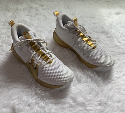 NEW-Under Armour Embiid 1 HOVR Basketball Sneakers White Gold Men's 13.5
