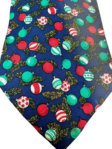 Jos A Bank Executive Christmas Ornament Print Silk Hand Printed In Italy Necktie - Picture 3 of 4