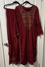 Kameez Tunic And Matching Scarf Maroon Embroidered Formal Event Read For Size 