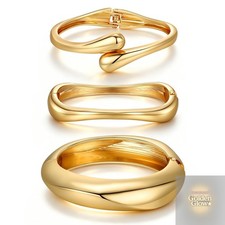 3Pcs Chunky Gold Bangle Bracelets for Women Trendy 14K Gold Plated Cuff Brace...