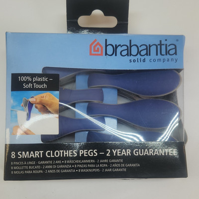 Brabantia 8 Clothes Pegs Soft Touch Anti-slip Plastic Blue Gray Strong Grip