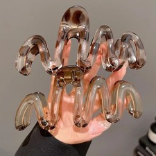Amber Brown Hair Clip Wavy High Gloss Large Lightweight Grip Women Headwear