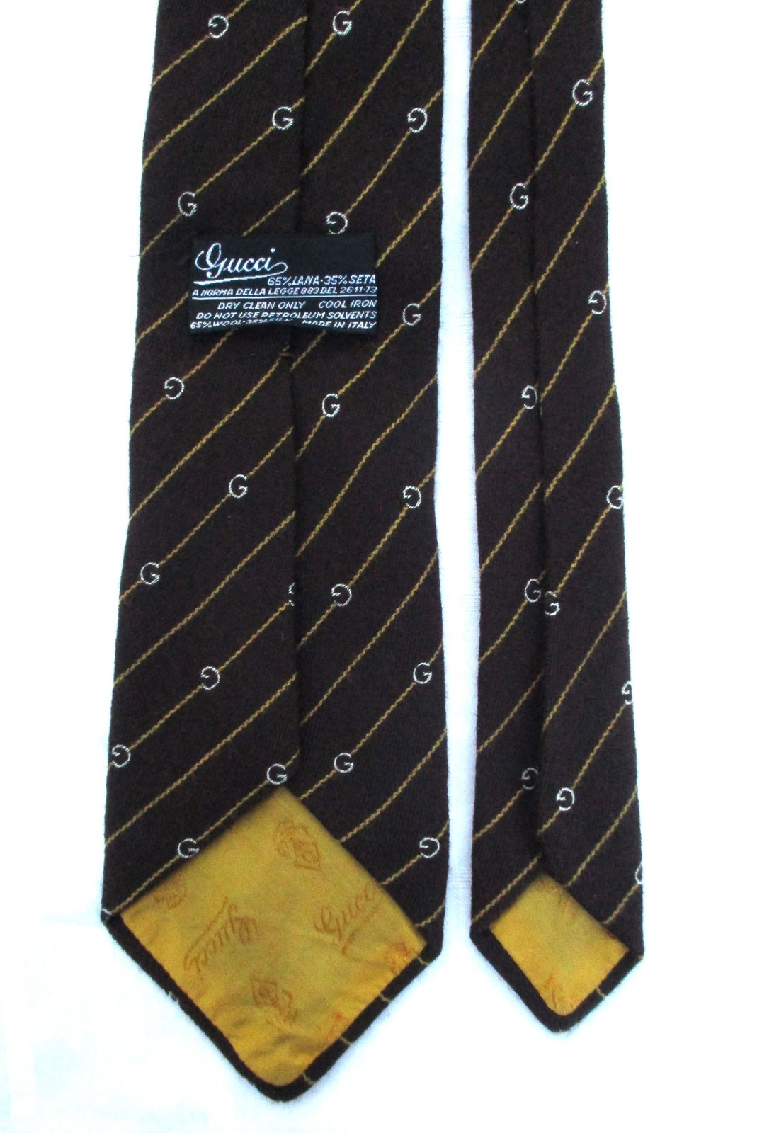 Vintage 70s Gucci Brown Wool and Silk Striped G Logo Tie Italy 57.5 x 3.75 thumbnail 4