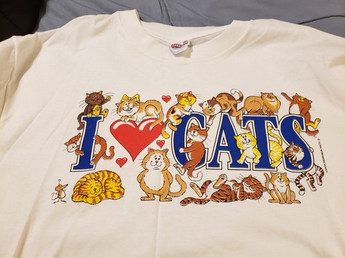 VTG Hanes Double Sided 1995 I Love Cats Shirt Mens XL Global Impressions - Picture 2 of 7