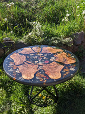 Runder Blumen Epoxid Couchtisch Echte Trockenblumen & Blätter Harz Holz Tisch