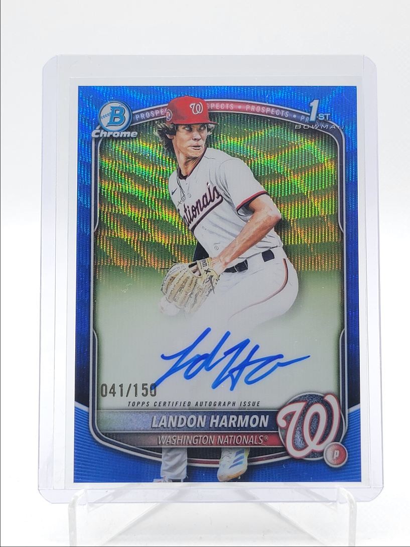 LANDON HARMON 2025 BOWMAN CHROME DRAFT 1ST BLUE WAVE AUTO /150 Q4354