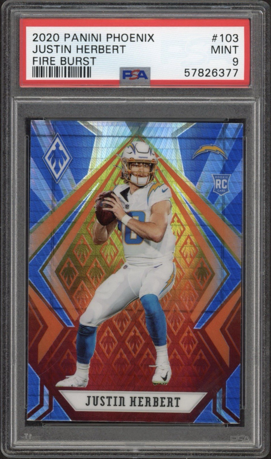 2020 Panini Phoenix Justin Herbert Fire Burst Prizm Rookie RC #103 PSA 9 MINT