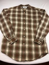 American Eagle Outfitters Shirt Linen Mock Neck Brown Green Plaid Rustic Charm S