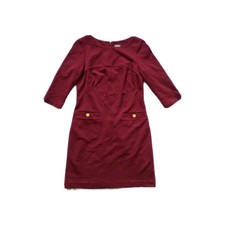 Vince Camuto Dress Size UK 10 Womens Burgundy Front Pockets A-Line Gold Buttoned