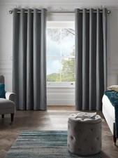 Next Cotton Blackout Thermal Eyelet Curtains Dark grey,  W168 CM Drop 183 CM