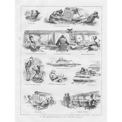 LONDON Szenen im Lesesaal des British Museum - antiker Druck 1887