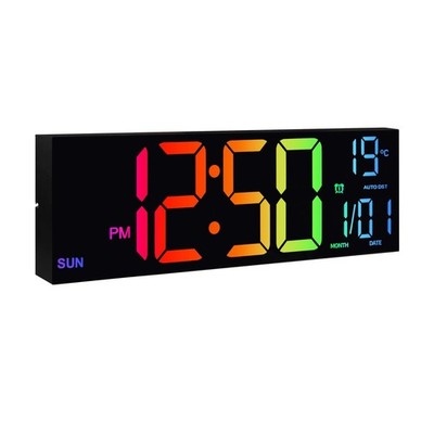 16'' große digitale Wanduhr, großes LED-Display mit Fernbedienung, 8 RGB Farben, Alarm