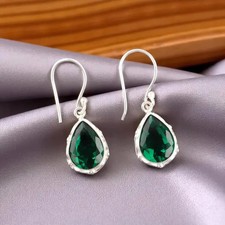 Green Emerald Gemstone 925 Sterling Silver Dangle Earrings Elegant Jewelry'''