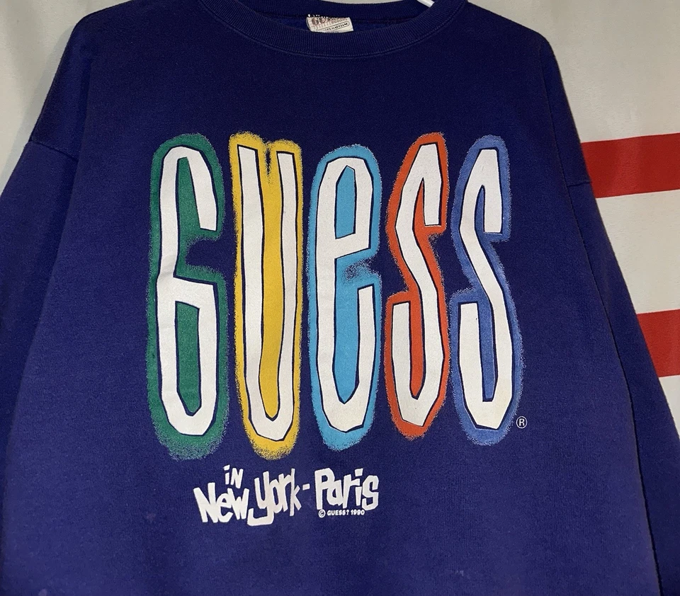 Sudadera Pullover Vintage Guess Grande Cuello Redondo Años 80 90 Foto 2 de 4