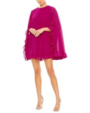 Mac Duggal High Neck Ruffle Hem Cape Mini Dress Women's