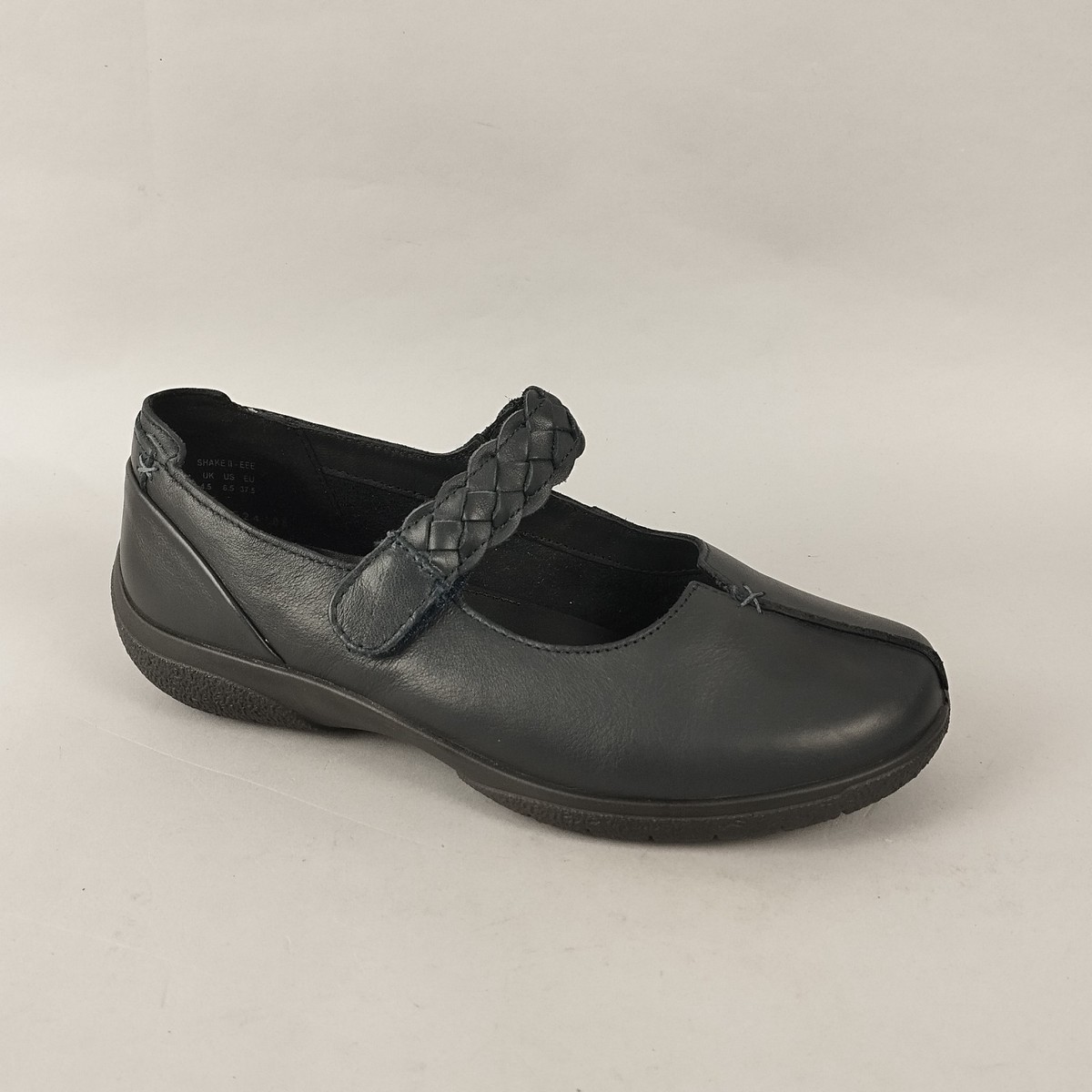 Hotter Mary Jane Shoes Womens EEE Navy Leather Shake II Flat
