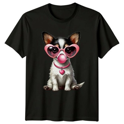 Süße Hunde Herz Brille Kaugummi Tiere Hunde Herren T-Shirt Damen Grafik Tee